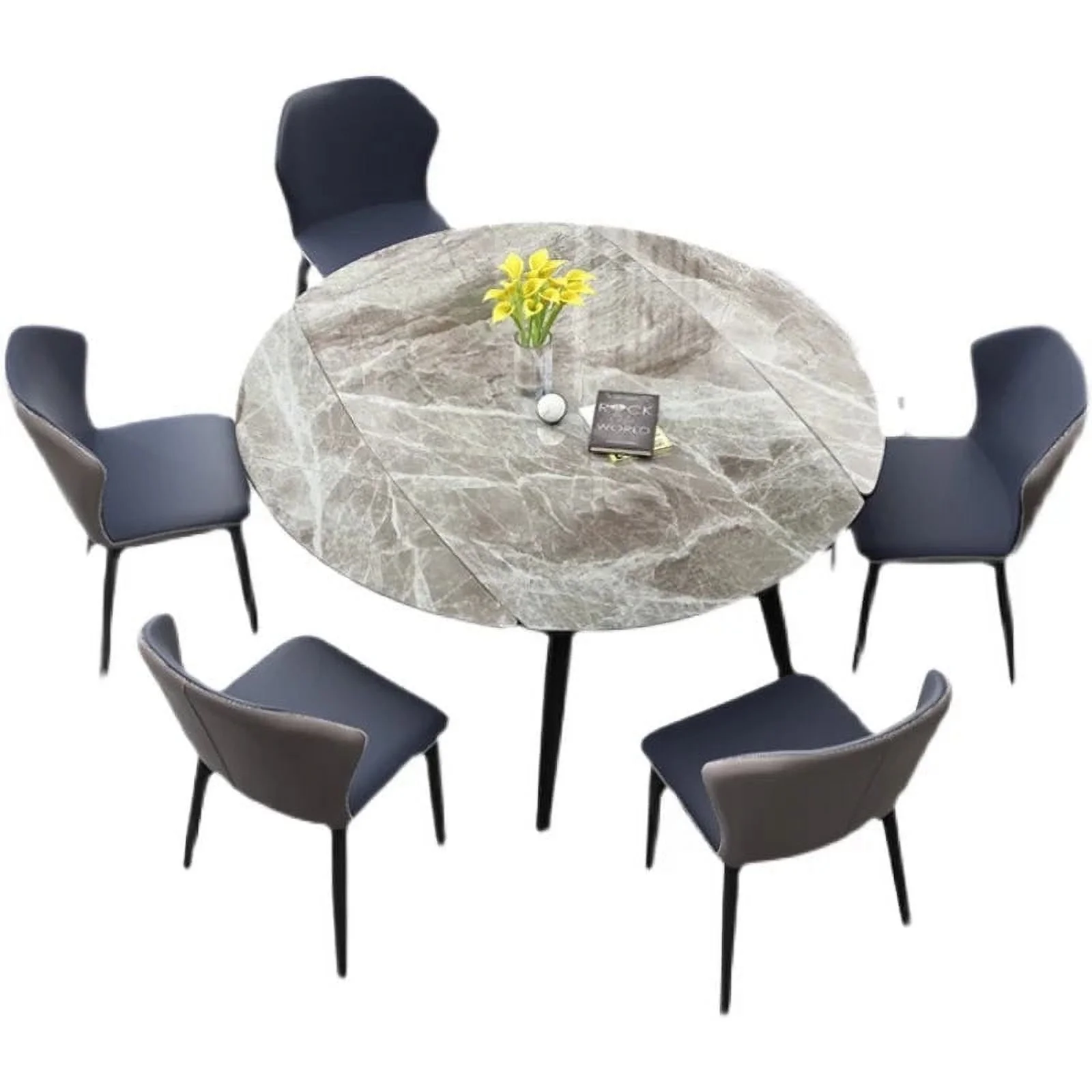 Rock slab dining table household light luxury rotating rectangular minimalist round dining table and chair set