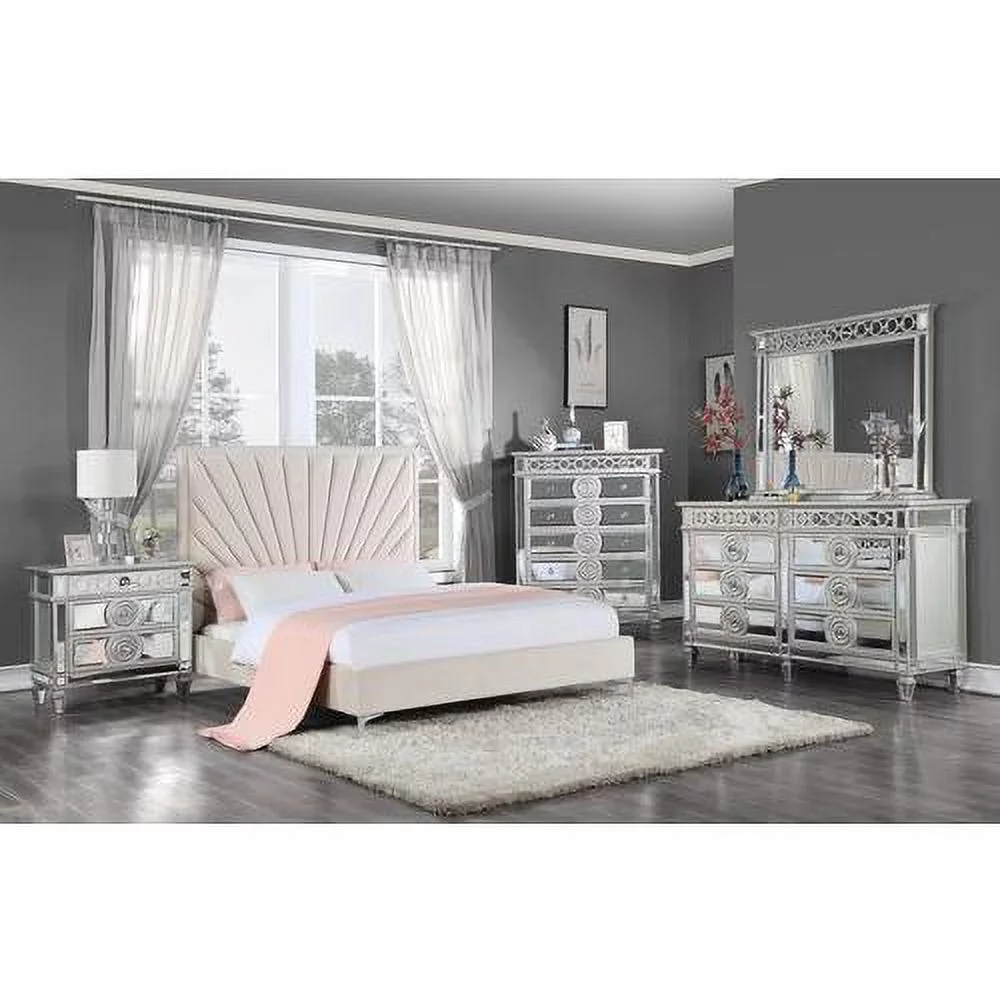 ACME Faiz Channel-Tufted Velvet Upholstery Eastern King Bed in Beige