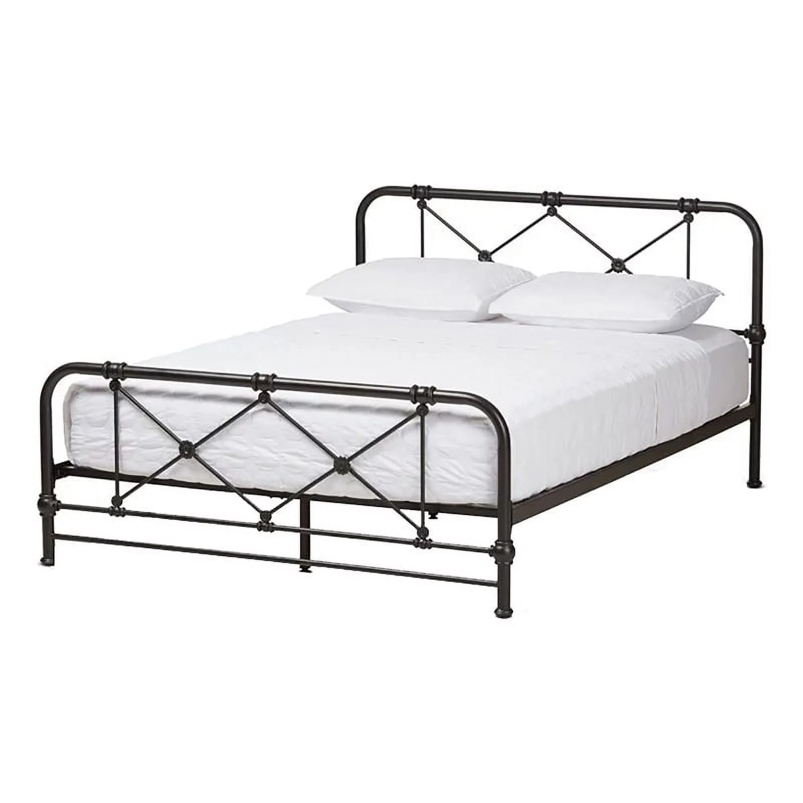 Bowery Hill Soft Gentle Curved Industrial Metal Queen Bed in Black