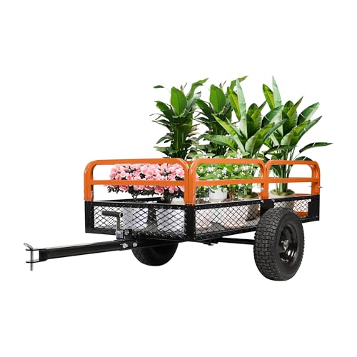 Heavy Duty Steel Dump Cart,Utility Garden Trailer 1600 Lb Capacity for Lawn Mower,15 Cubic Feet Garden Utility Trailer with Removable Sides,Tilt Bed and Foot-Operated Dump for Atvs, Utvs