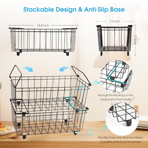 Freezer Organizer Bins, 4 Pack Stackable Chest Fridge Organizer with Handles for 7 Cu.Ft, Deep Freezer Storage Baskets for Food Storage and Meats Easy Reach from Bottom Prevent Frozen Food Waste