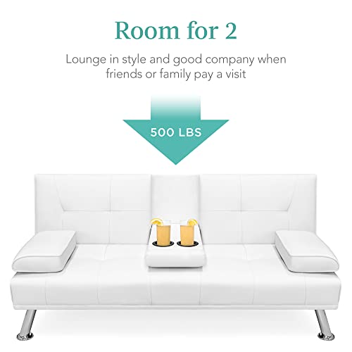 Best Choice Products Faux Leather Upholstered Modern Convertible Futon, Adjustable Folding Sofa Bed, Guest Bed w/Removable Armrests - Blue