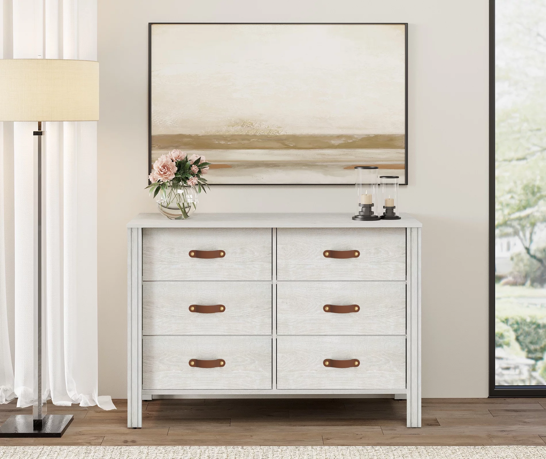 White 6 Drawer Dresser for Bedroom, Wood Dresser Kids Dresser, Storage Cabinet for Living Room, Hallway