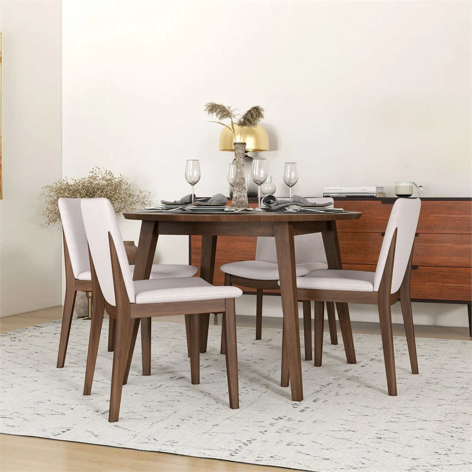 Cassie Modern Solid Wood Dining Table and 4 Chair Set