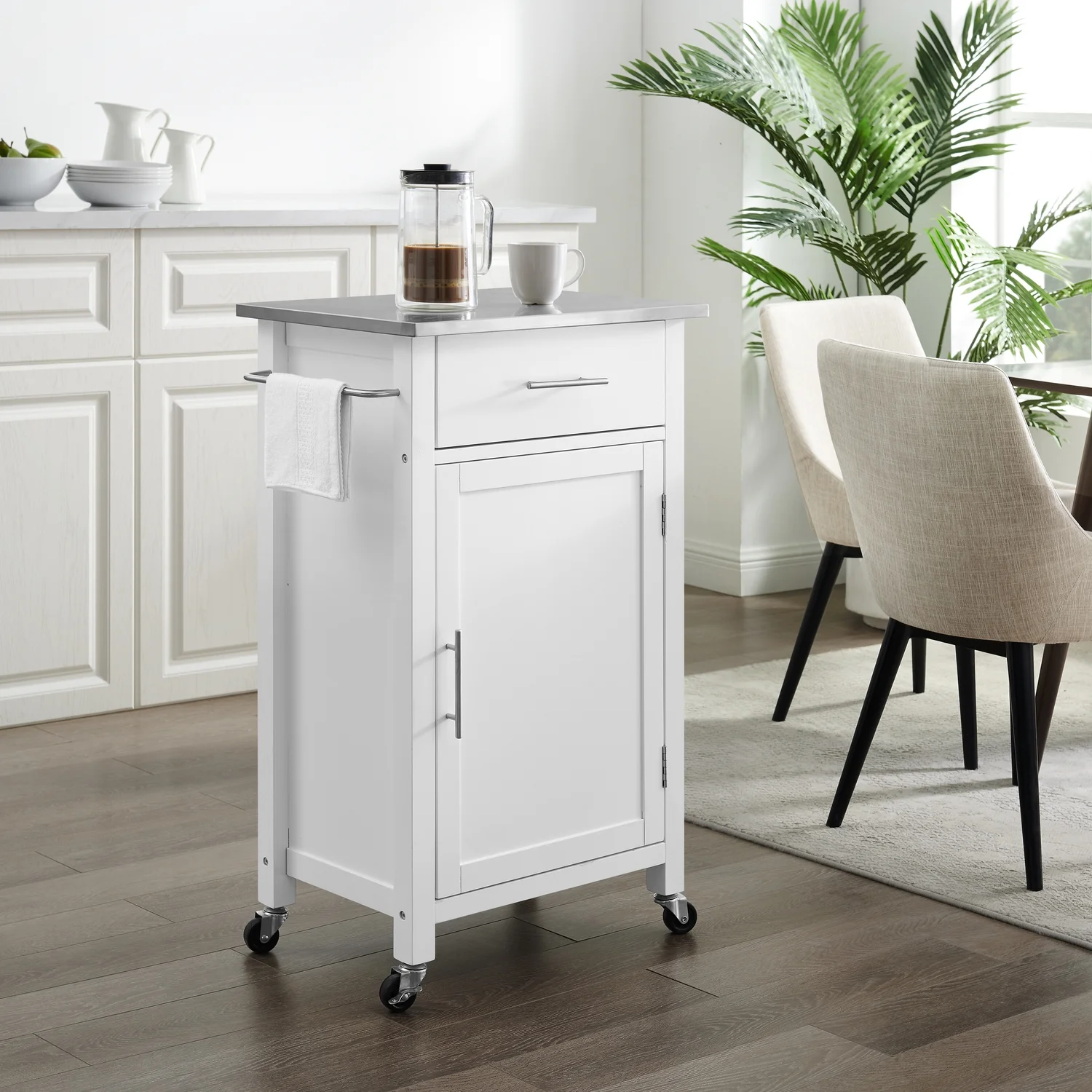 HomeStock Suburban Sophistication Stainless Steel Top Compact Kitchen Island/Cart White/Stainless Steel