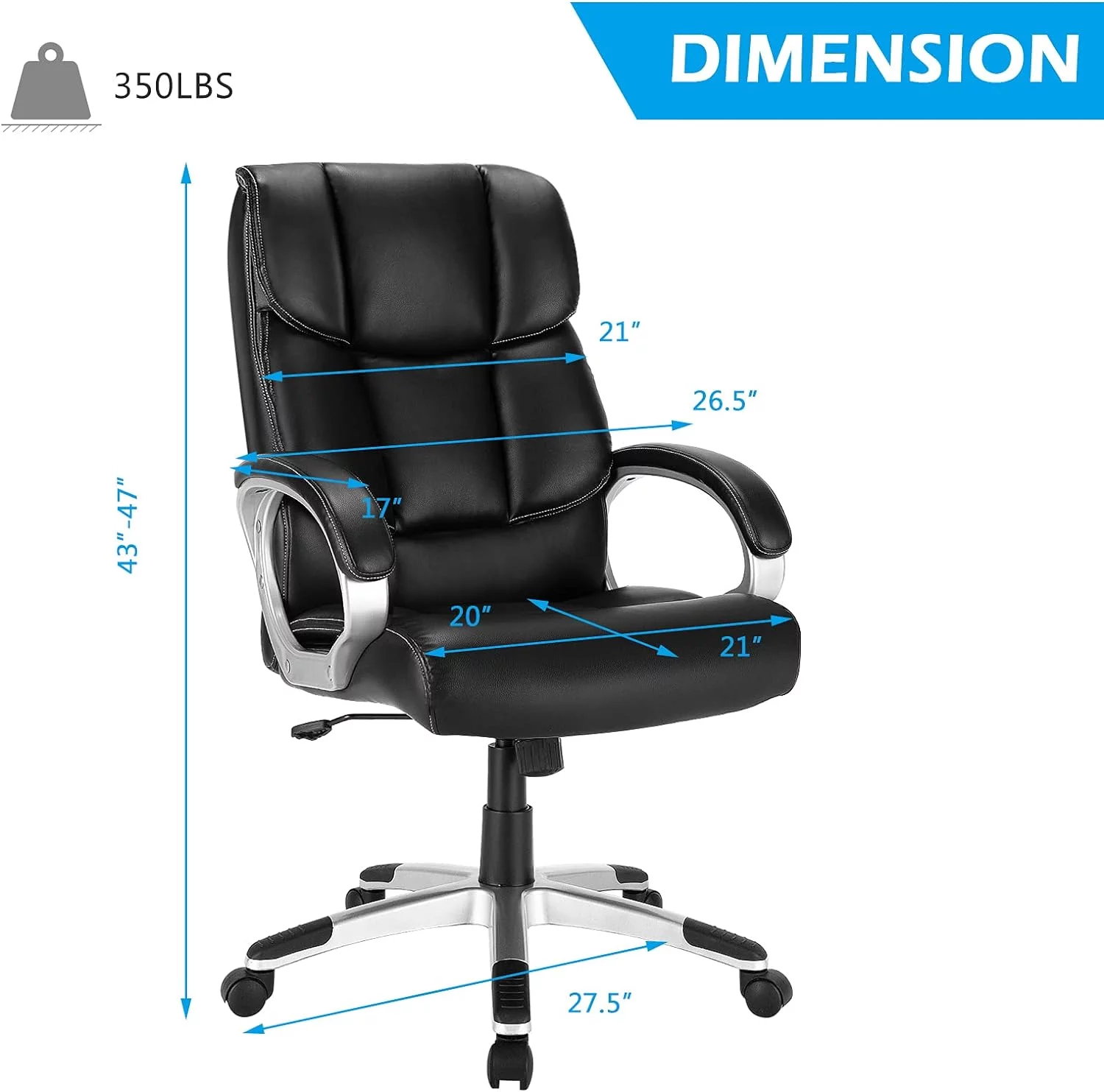 TJUNBOLIFE Ergonomic High Back Office Chair Extra Big Executive Chair with Cushion Lumbar Support Computer Desk Adjustable Swivel Chair Leather Rocking Chair  350LBS Black