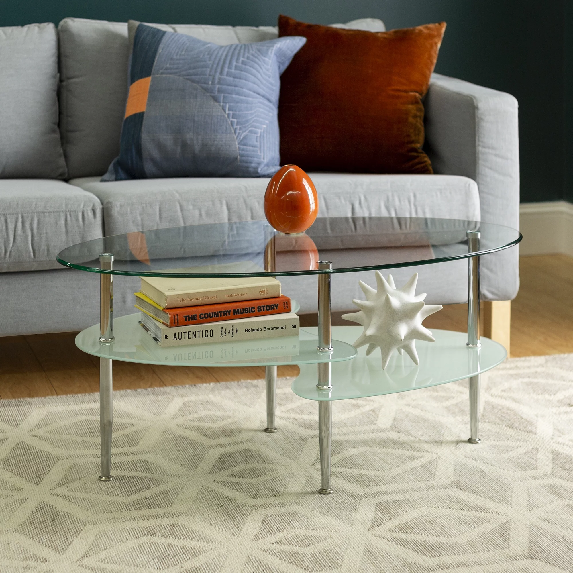 Walker Edison Mid-Century Modern Oval Glass Coffee Table