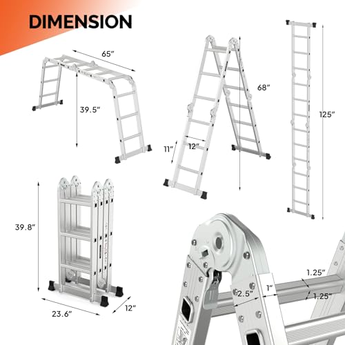 LUISLADDERS Folding Ladder Multi-Purpose Aluminium Extension 7 in 1 Step Heavy Duty Combination EN 131 Standard (12.5 Feet)