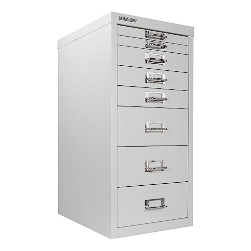 Bisley 10-Drawer Steel MultiDrawer Cabinet - Black, Chrome Pull Handles with Label Holders, Powder-Coated Steel, Removable Drawers, Fits Under Most Desks, Labels Included
