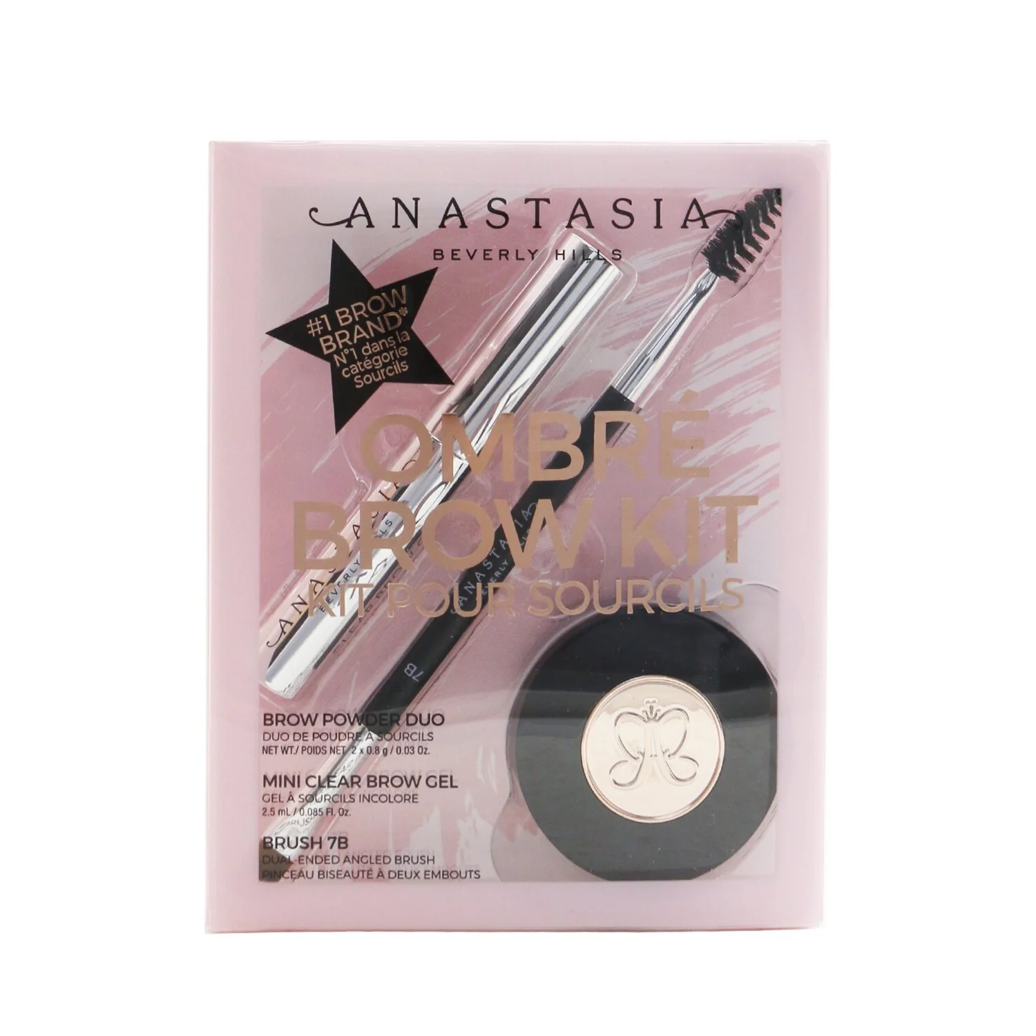 Anastasia Beverly Hills Ombre Brow Kit (Brow Powder Duo + Mini Clear Brow Gel + Brush 7B) - # Medium Brown  3pcs