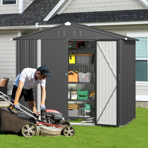 Gizoon 6' x 4' Outdoor Storage Shed with Double Lockable Doors, Anti-Corrosion Metal Garden Shed, Waterproof Shed Outdoor Storage Clearance for Backyard Patio Lawn-Dark Gray