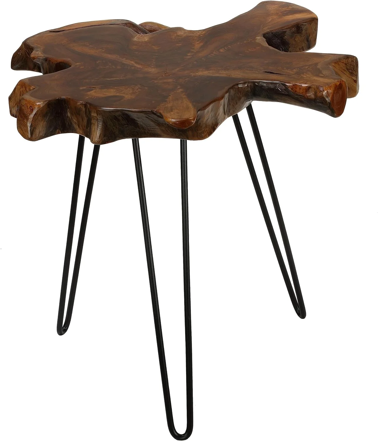Evan Accent End Table With Solid Root Top, Teak