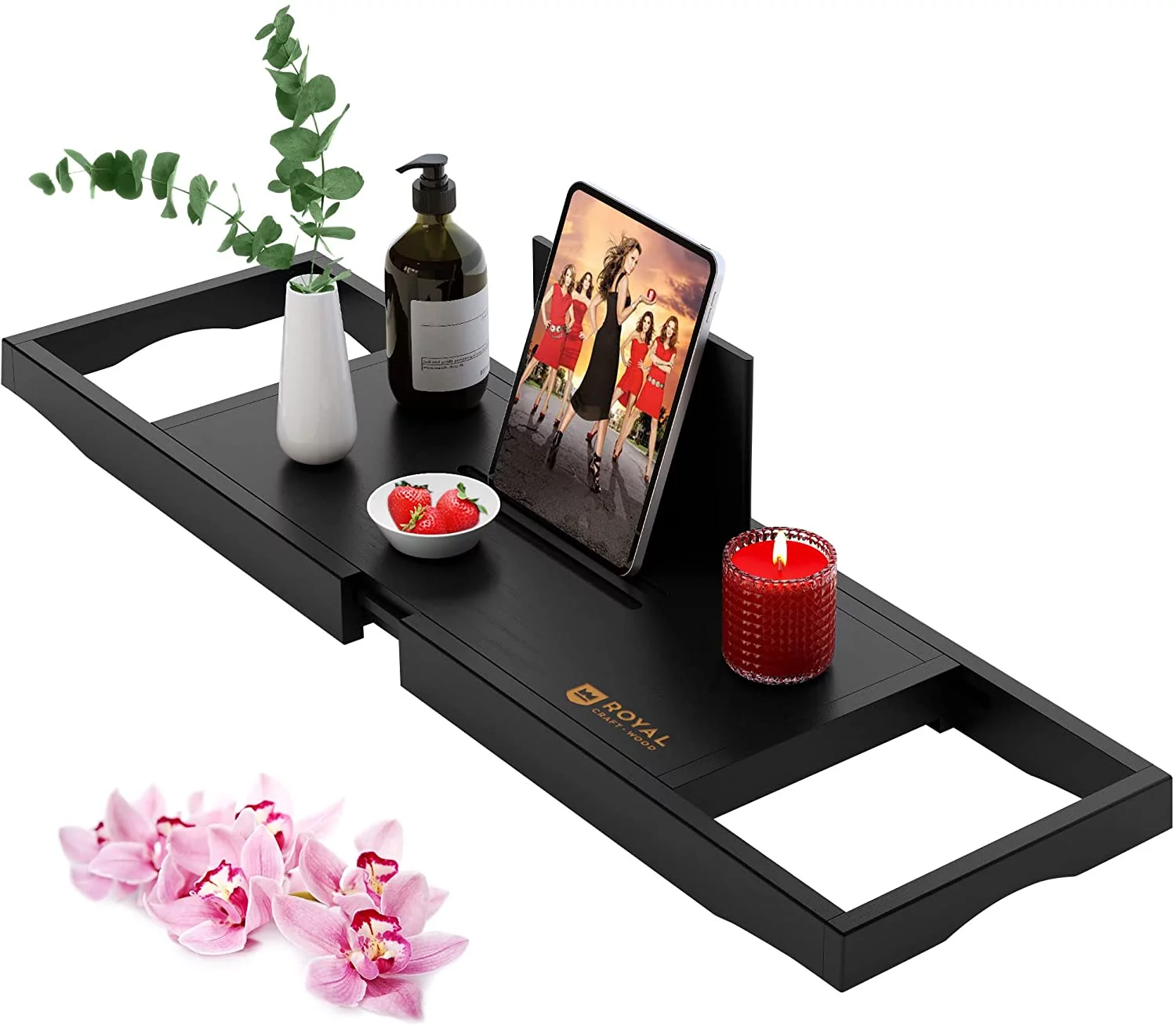 ROYAL CRAFT WOOD Bath Caddy Tray - Bathroom Trays, Holders, & Organizer (Black)