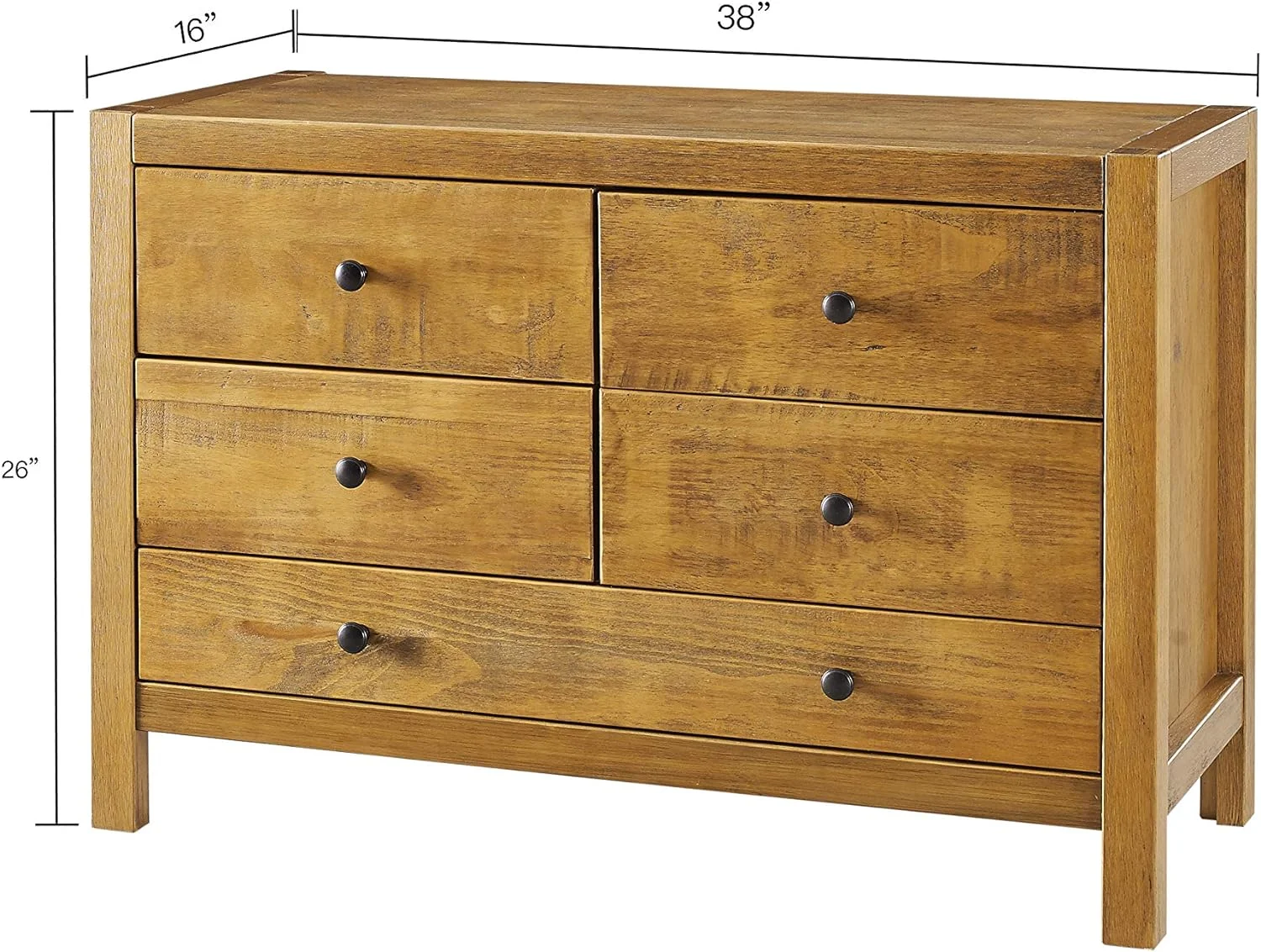 Rustic Wood With 5-Drawer Dresser,Storage Night Stand,Round Metal Knobs,Rustic Oak Finish