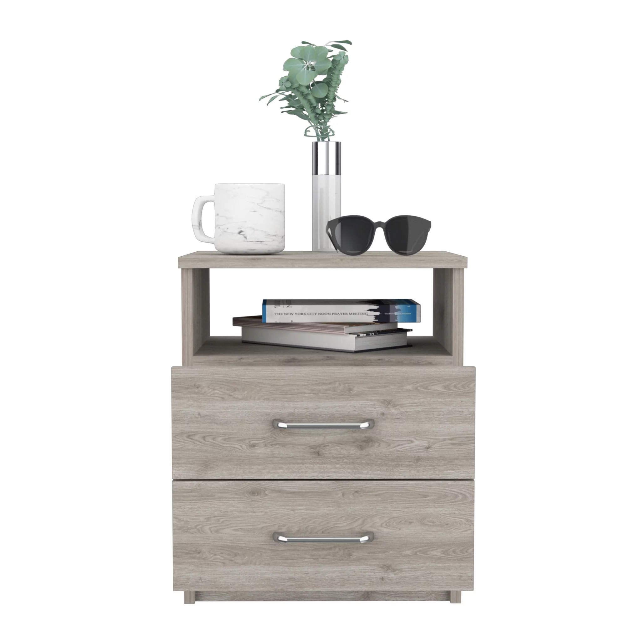 HomeRoots 477927 Modern & Stylish Particle Bedroom Nightstand, Light Grey