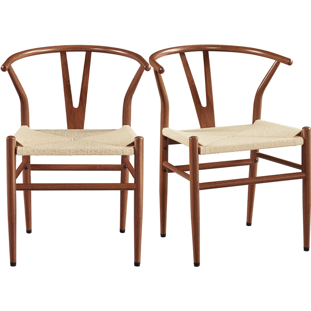 Easyfashion Set of 2 Weave Arm Chair Dining Chairs, Metallic Brown