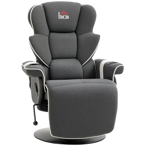 HOMCOM Manual Recliner, Swivel Lounge Armchair with Footrest and Two Cup Holders for Living Room, Black