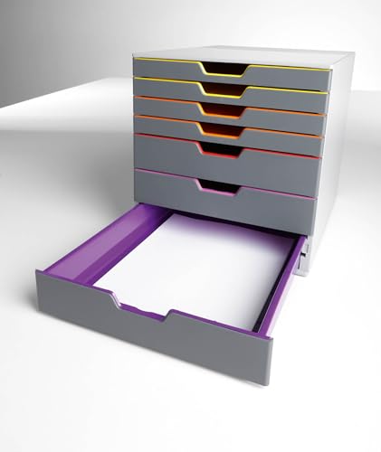 Durable Varicolor 10 Drawer Unit - Gray Desktop Drawer Set with 10 Color Coded Draws - Letter to Folio Size Files - Perfect for Storing Documents and Paper Work