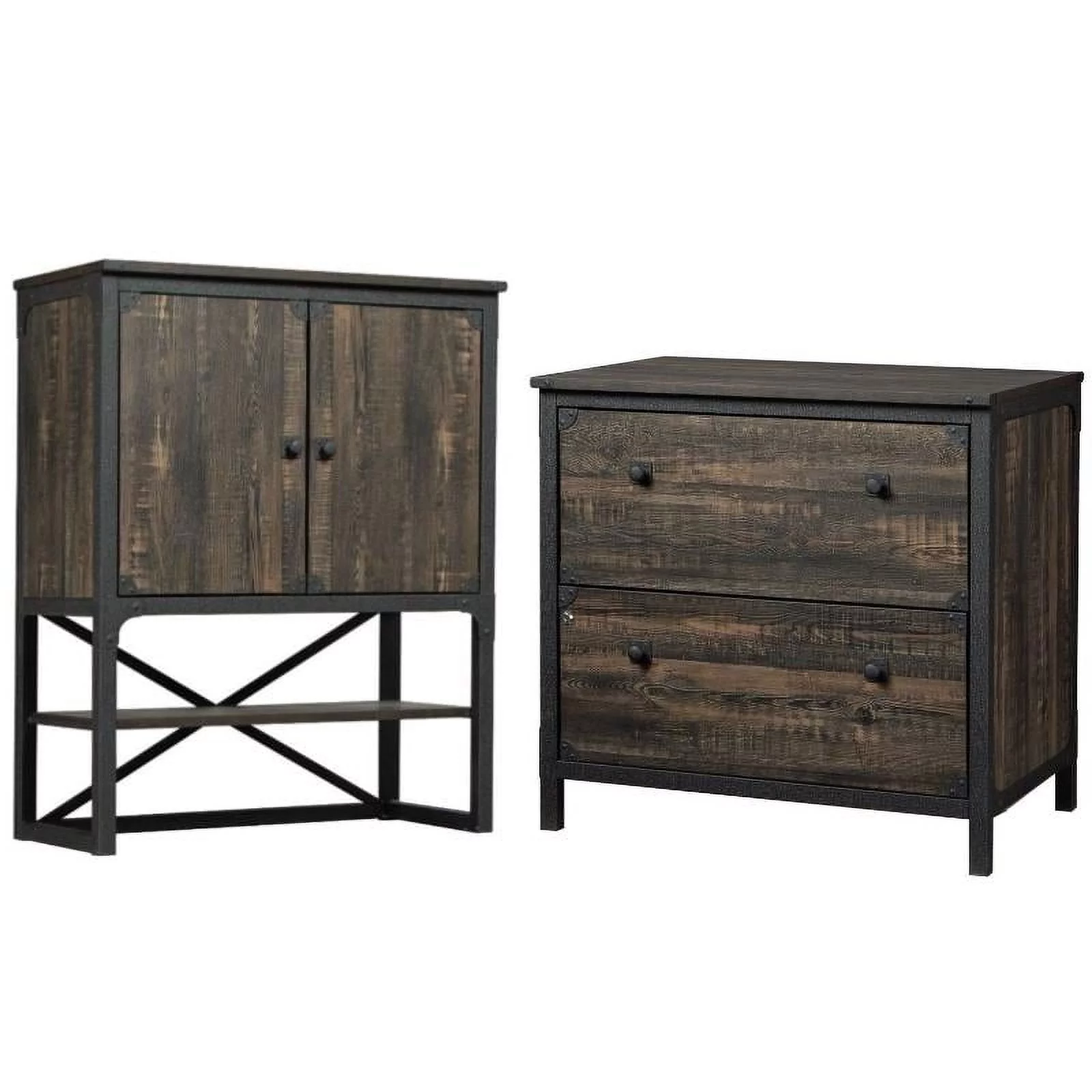 Home Square 2-Piece Set with Lateral File and Library Hutch in Carbon Oak
