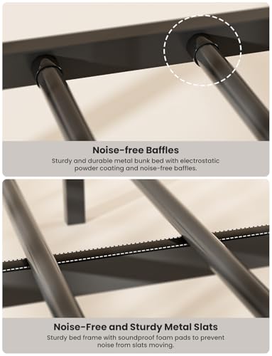 Full Over Full Bunk Bed with Trundle, Heavy Duty Metal Bed Frame with Full-Length Guardrails & Ladder, 3-in-1 Convertible Full Bunk Bed, Noise-Free, No Box Spring Needed, Black