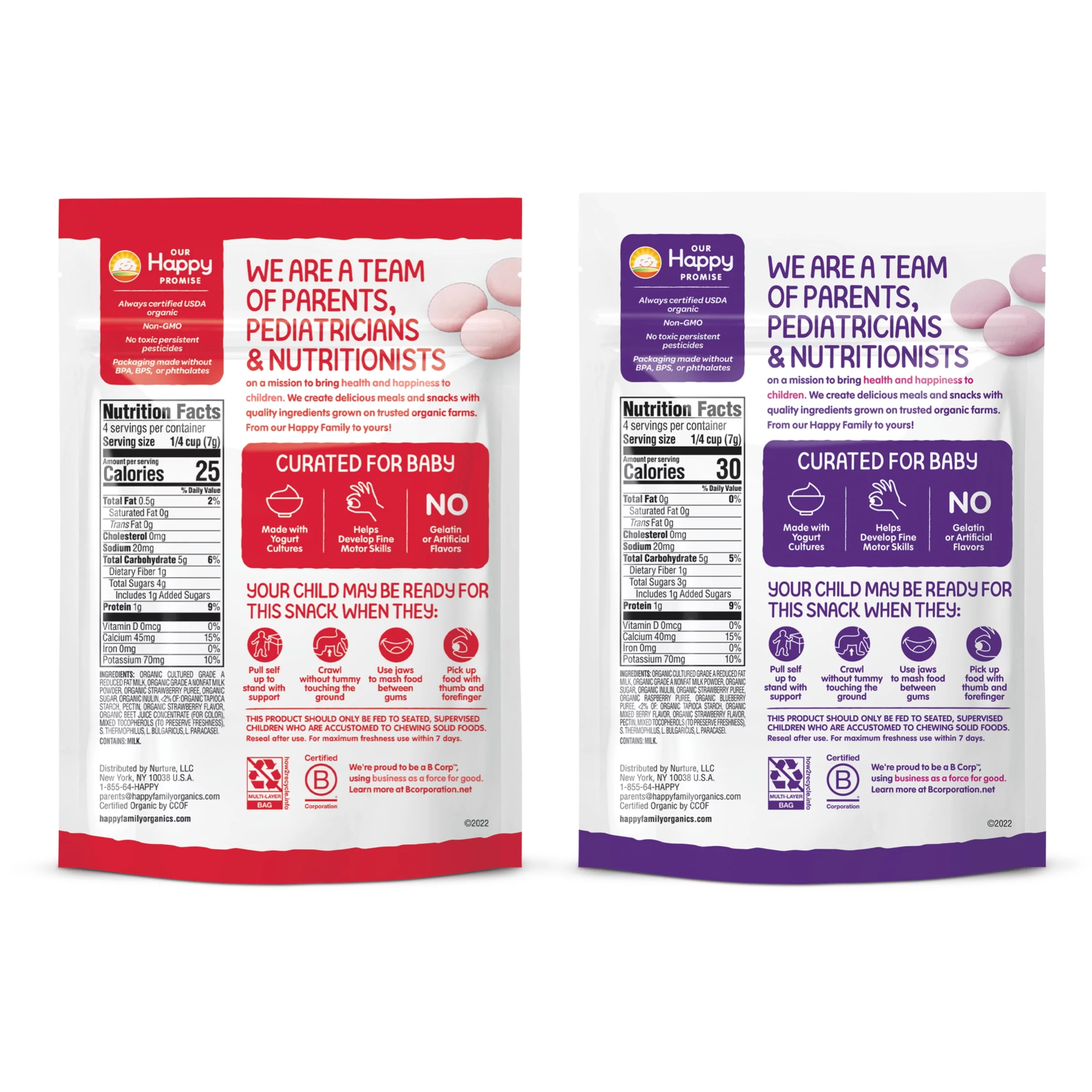 Happy Baby Organics Yogis, 2-Flavor Fruit and Yogurt Organic Freeze-Dried Baby Snack, 1 oz Bag (Pack of 6)