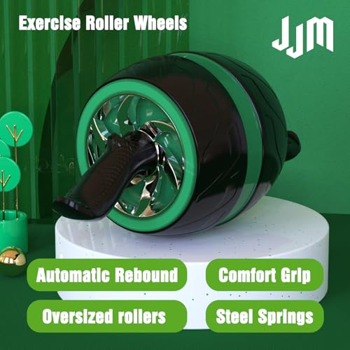 JJM Auto Rebound Exercise Roller - Abdominal Roller for Home Core Strength Training with Built-in Spring Resistance Auto Rebound