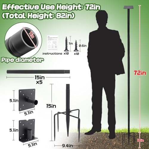 Bird Feeder Pole for Outdoors - 68in Adjustable Heavy-Duty Bluebird House Support Rod with Stable 5 Prong Base, Easy to Assemble Garden Nest Feeding Stand Post