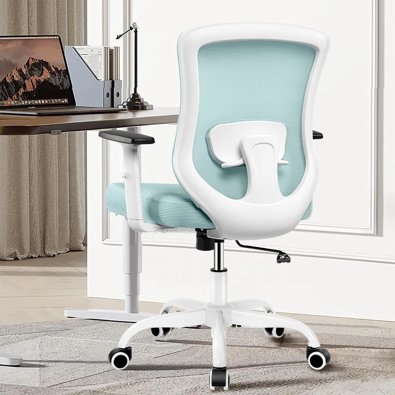 Coolhut Office Chair, Ergonomic Home Office Desk Chairs, Breathable Mesh Comfortable Work Chair Adjustable 2D Armrests, Rocking Executive Chair, Swivel Task Chair with Lumbar Support (Light Blue)