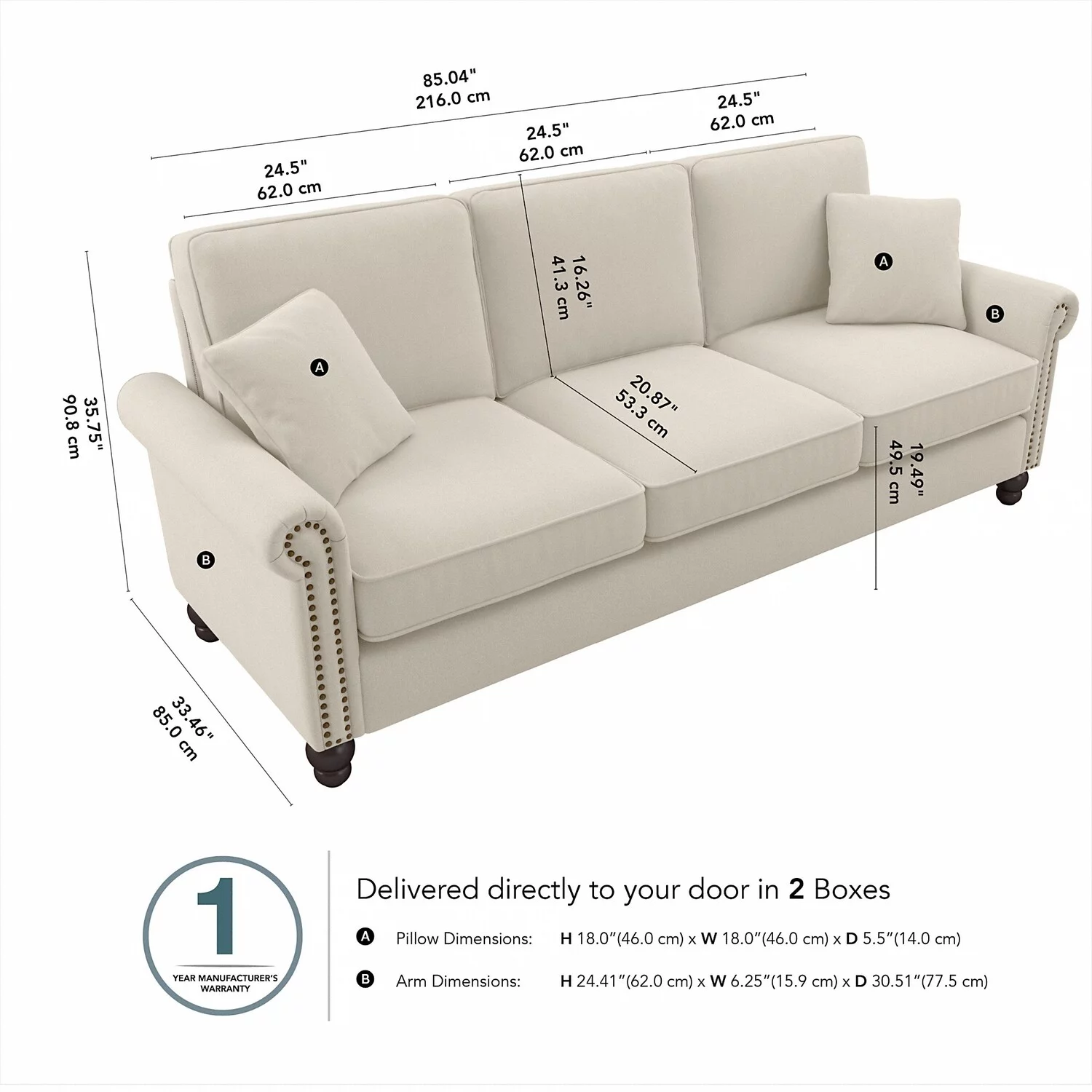 Coventry 85W Sofa in Cream Herringbone Fabric