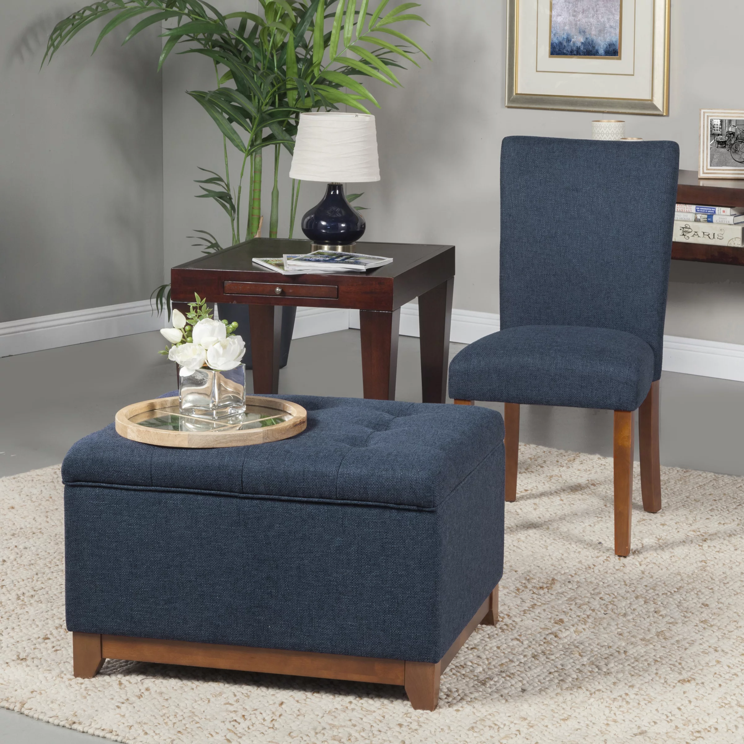 HomePop Oversized Square Storage Ottoman with Wood Apron, Multiple Colors