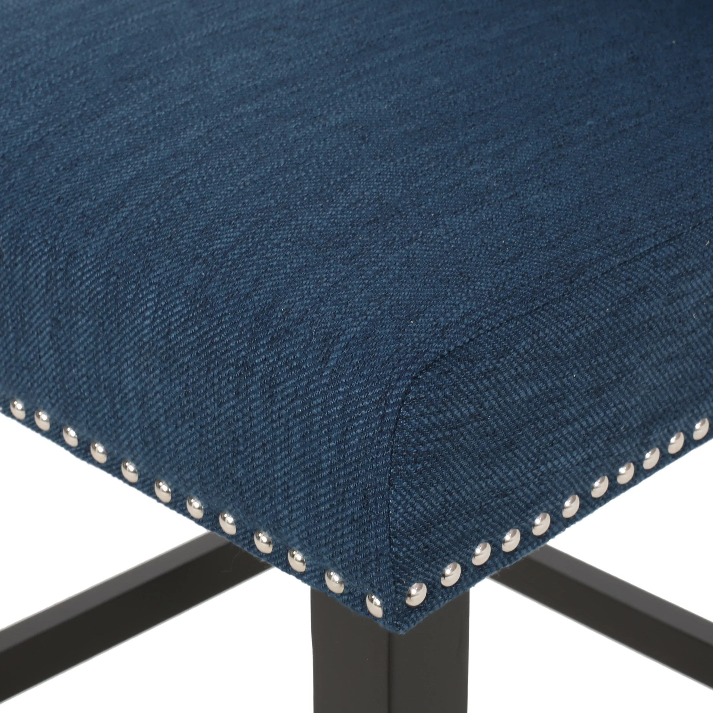 Noble House Christopher Wingback Barstool, Set of 2, Navy Blue, Dark Brown