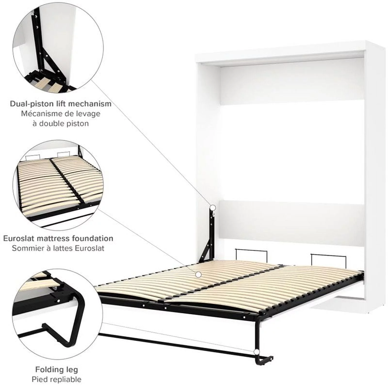 Atlin Designs 4 Piece Queen Wall Bed Set in White and Gray