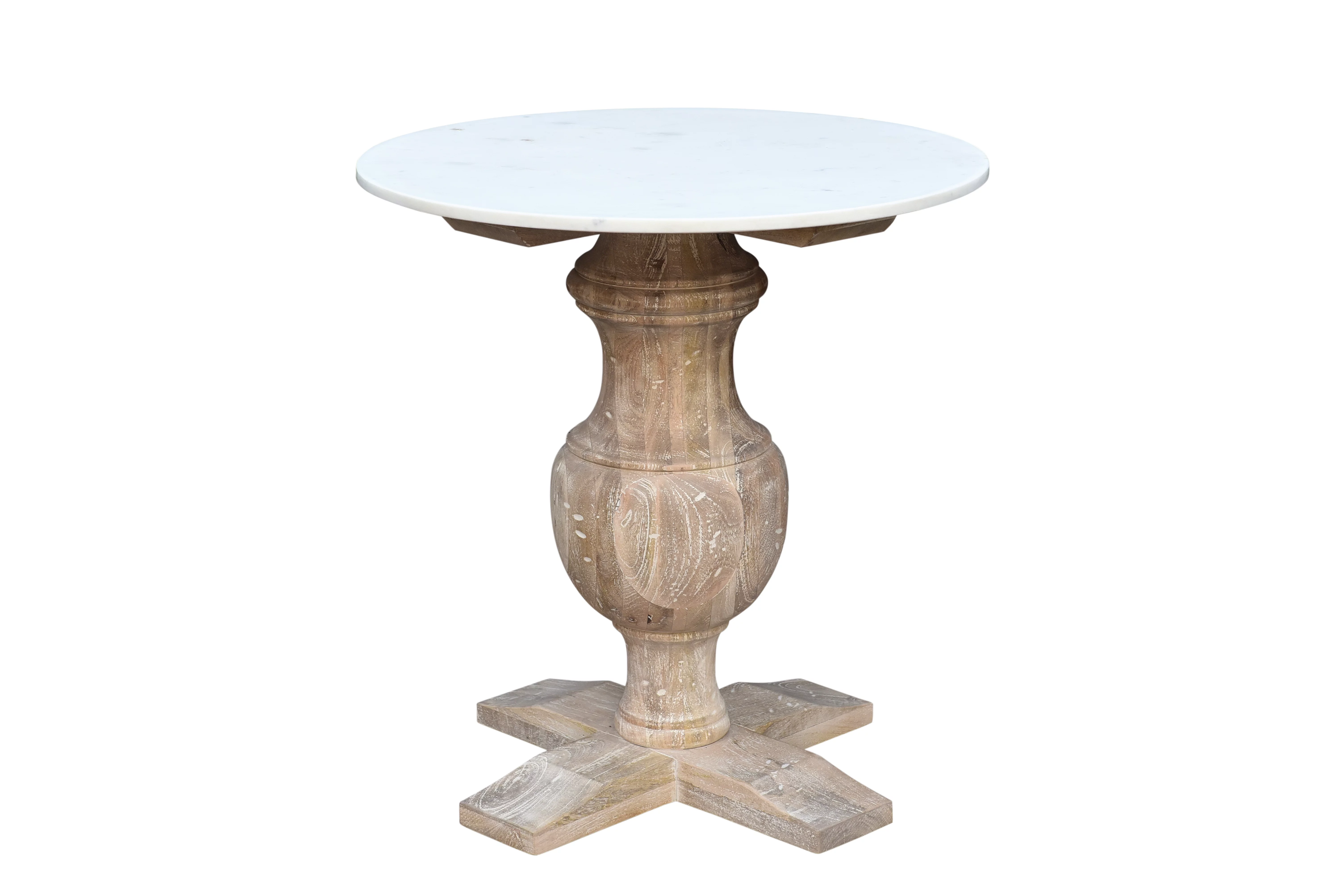 Ox Bay Berkley Modern Distressed Handmade Marble and Solid Wood Pedestal Side End Table, 22