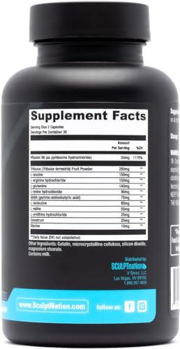 Sculpt Nation by V Shred L Arginine, Tribulus Terrestris & Amino Acids for Energy, Performance, and Vitality Support, Lean Body Mass and Recovery Support - 60 Gluten Free Capsules - 2 Pack