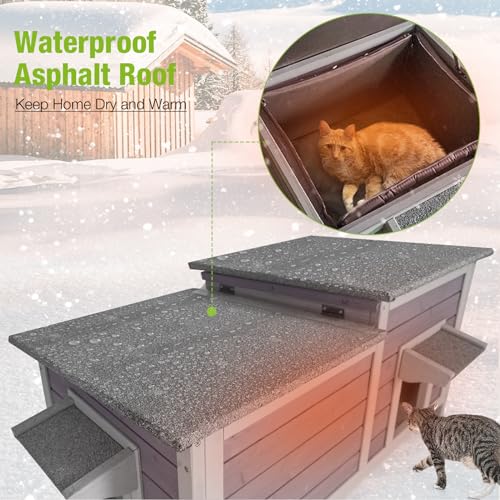 Outdoor Cat House Insulated Feral Kitty Shelter with Liner Weatherproof Cat Condo for Winter,Large Space