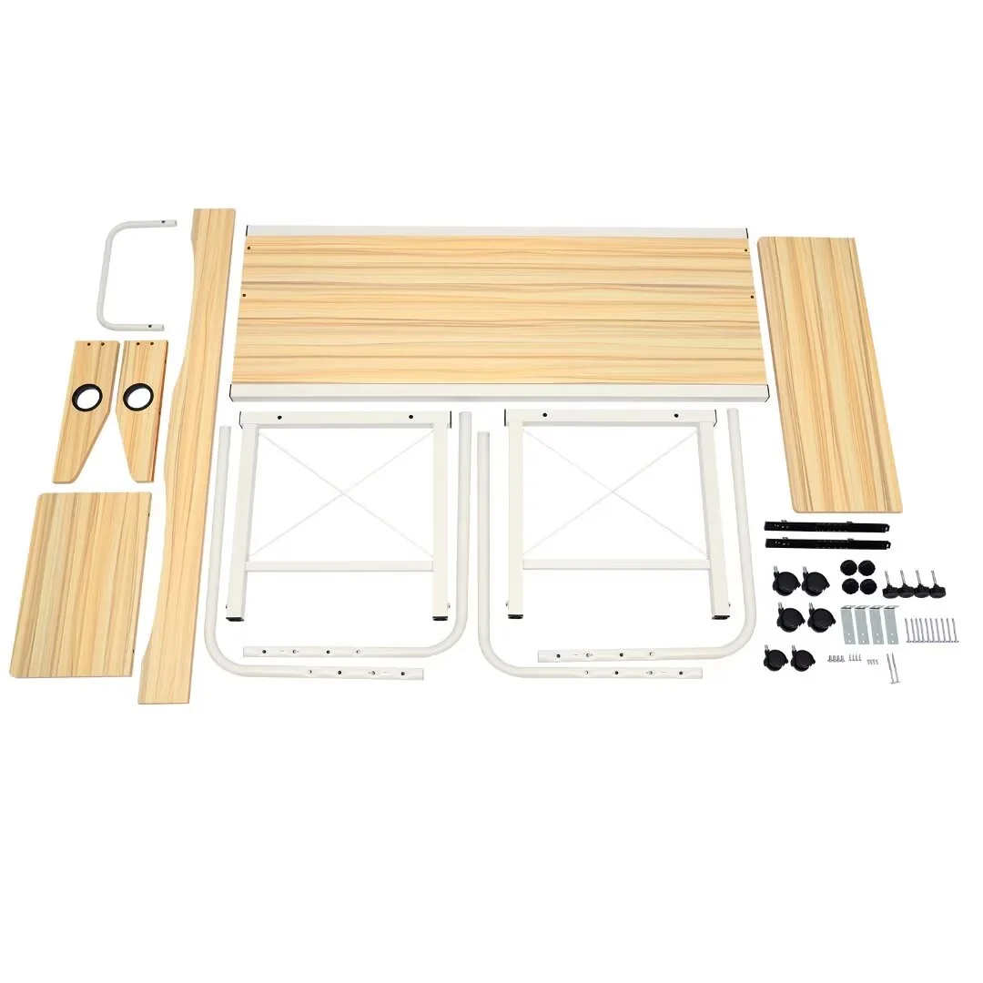 Oukaning Overbed Table Laptop Computer Cart with Wheels Rolling Desk Height Adjustable Home Office Desks