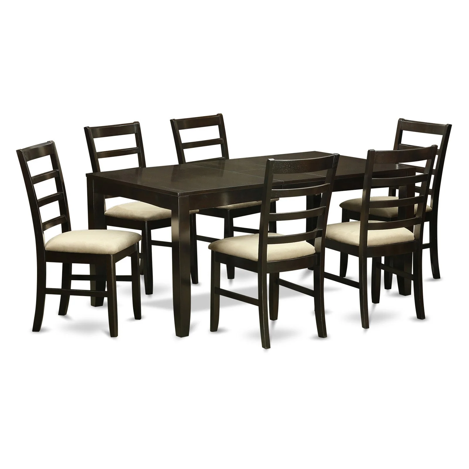 East West Furniture  7 Piece Dining Set- a Rectangle Dining Table and 6 Kitchen Chairs, Cappuccino (Seat Options) LYPF7-CAP-W