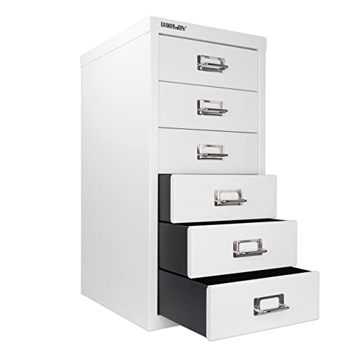 Bisley 10-Drawer Steel MultiDrawer Cabinet - Black, Chrome Pull Handles with Label Holders, Powder-Coated Steel, Removable Drawers, Fits Under Most Desks, Labels Included