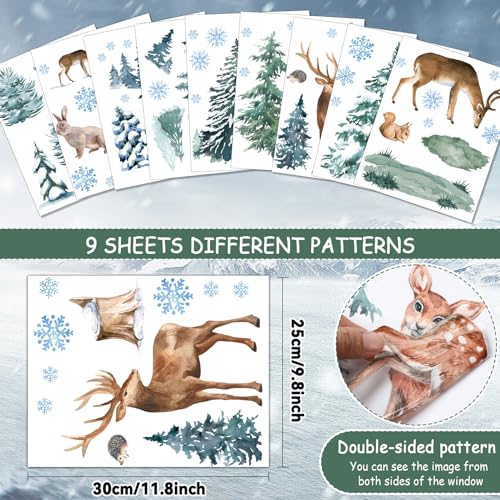 94Pcs Winter Window Decals - Christmas Tree & Reindeer Window Stickers for Glass - Xmas Decorations for Home, Classroom, Shop, Offices