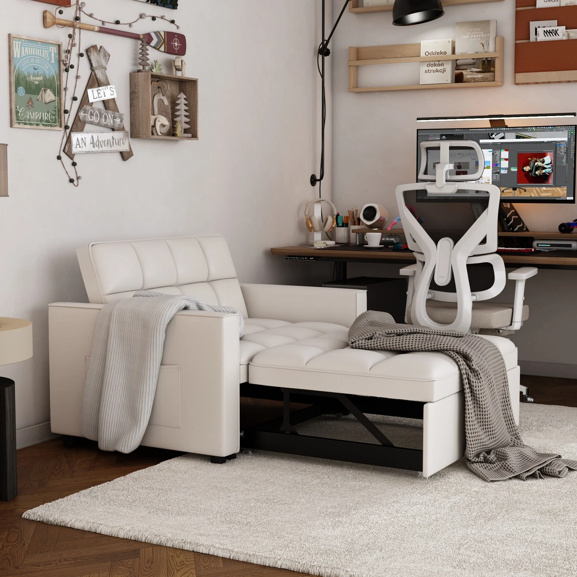 3 in 1 Convertible Sleeper Sofa Bed Twin Size,Love Seat Lounge Sofa