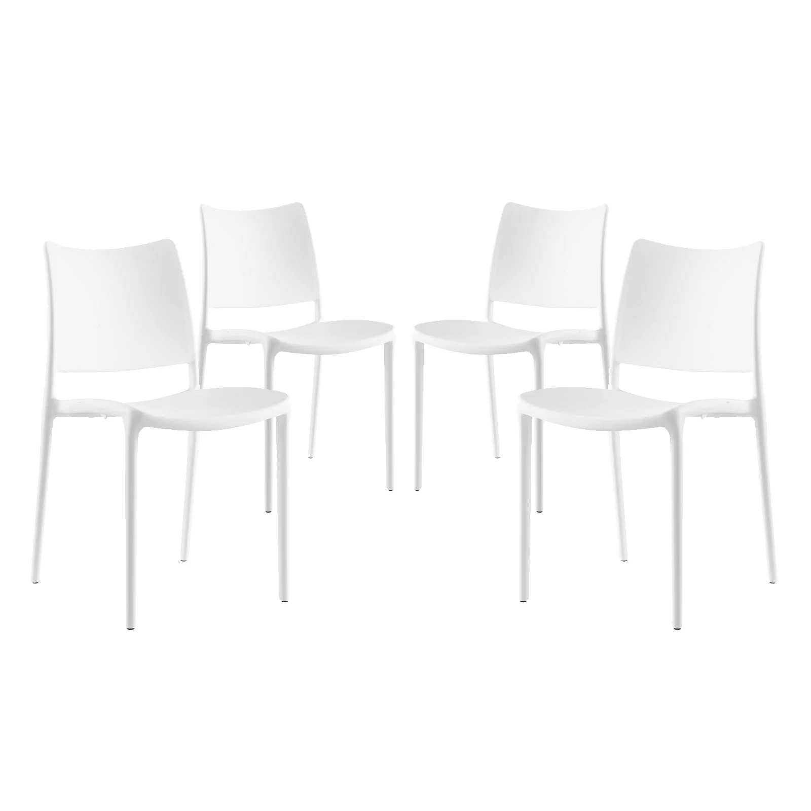 Modern Contemporary Urban Design Outdoor Kitchen Room Dining Chair ( Set of 4), White, Plastic