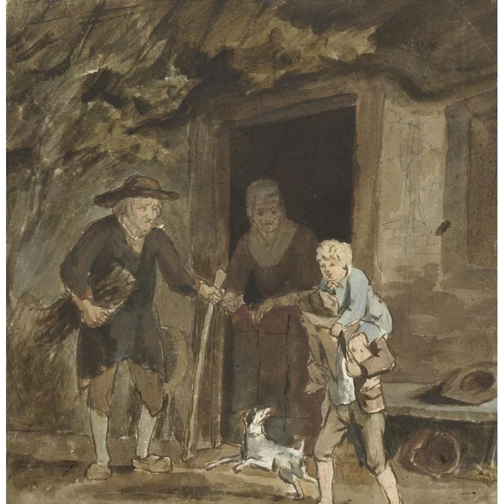Simon Andreas Krausz 12x12 Gold Ornate Wood Frame and Double Matted Museum Art Print Titled - Farmer's Family Near the Door of Their Home (1770 - 1825)