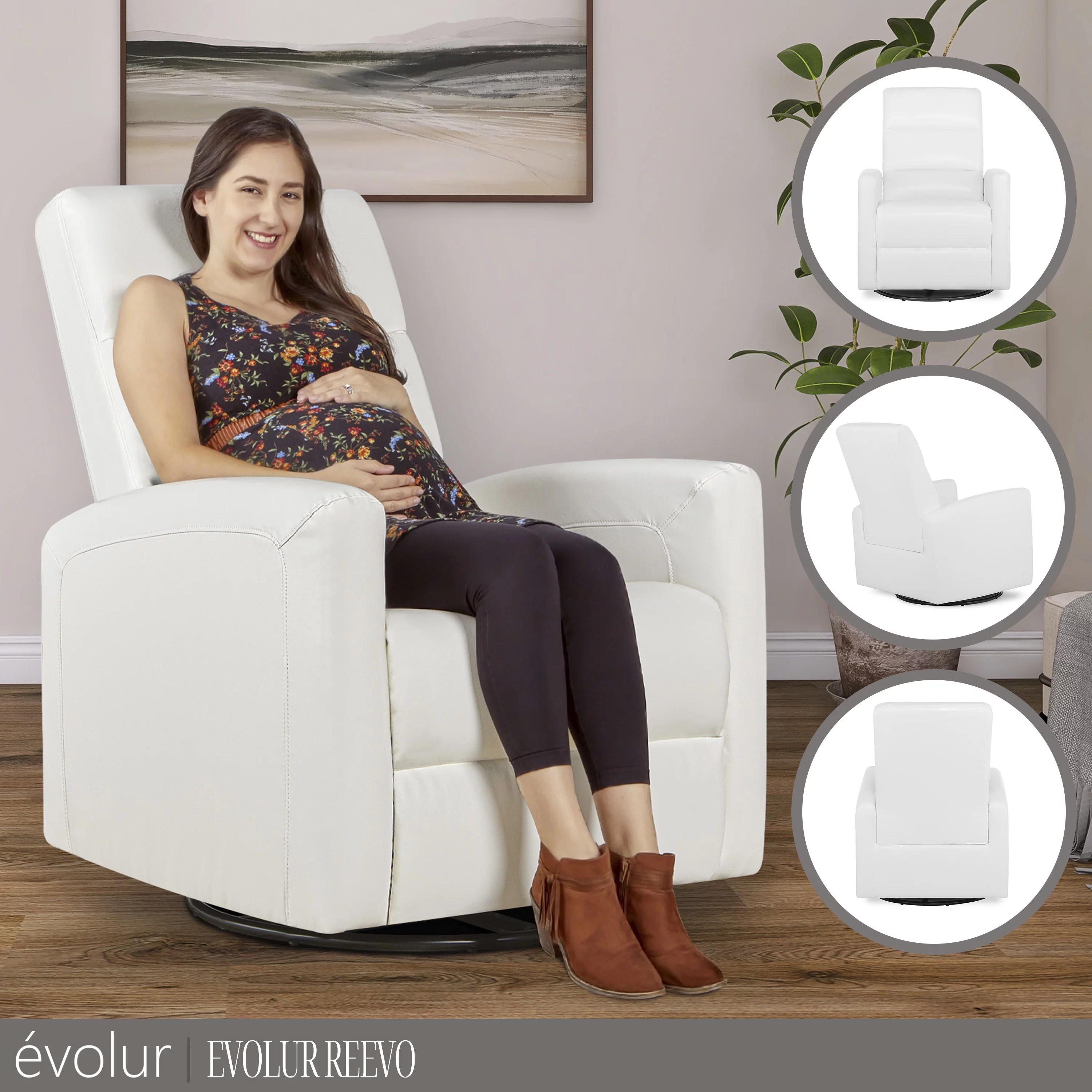 Evolur Reevo Swivel Glider In White