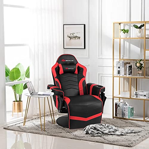 Gaming Recliner Adjustable Massage Gaming Chair with Cup Holder Footrest Ergonomic Single Sofa Living Room Home Theater Seating with Side Pouch, Blue