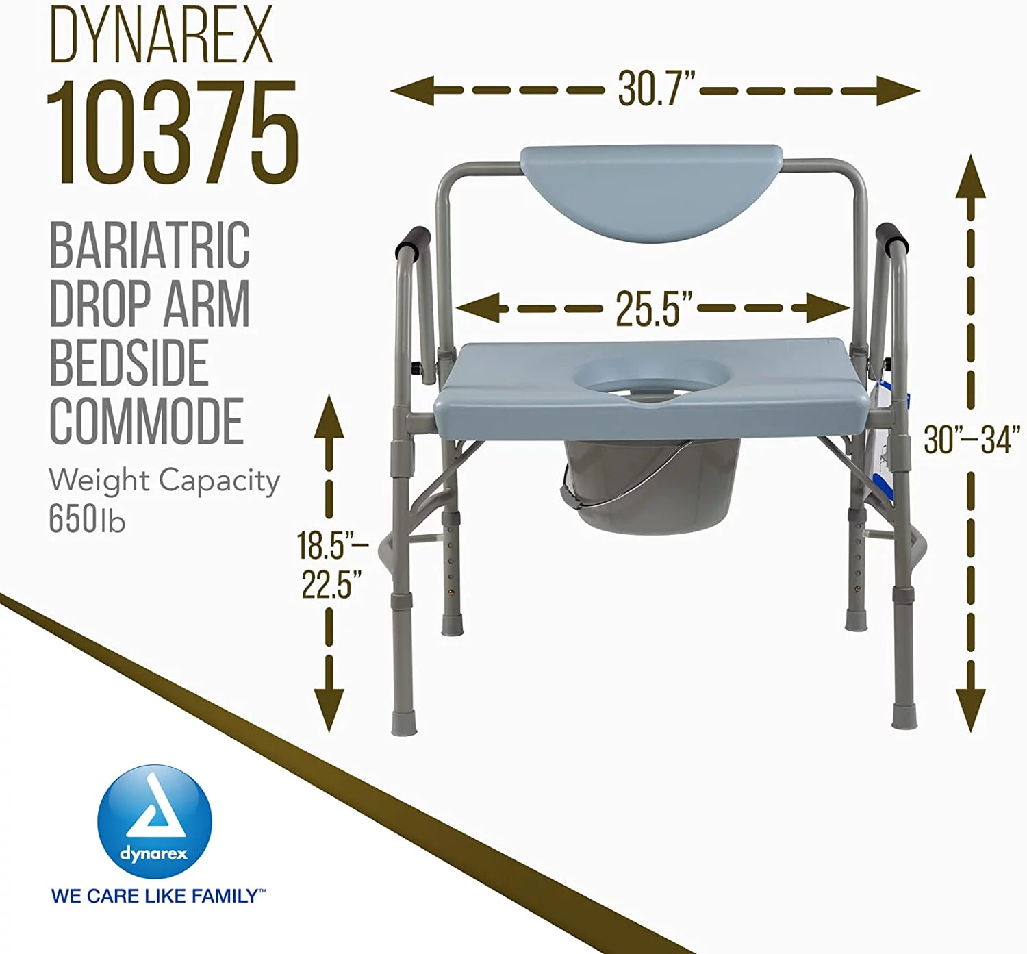 Deluxe Bariatric Drop-Arm Commode 1000lb Capacity by Dynarex