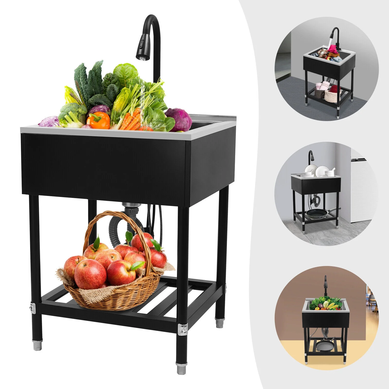 Stainless Steel Commercial Sink Catering Kitchen Prep Table Single Bowl Durable