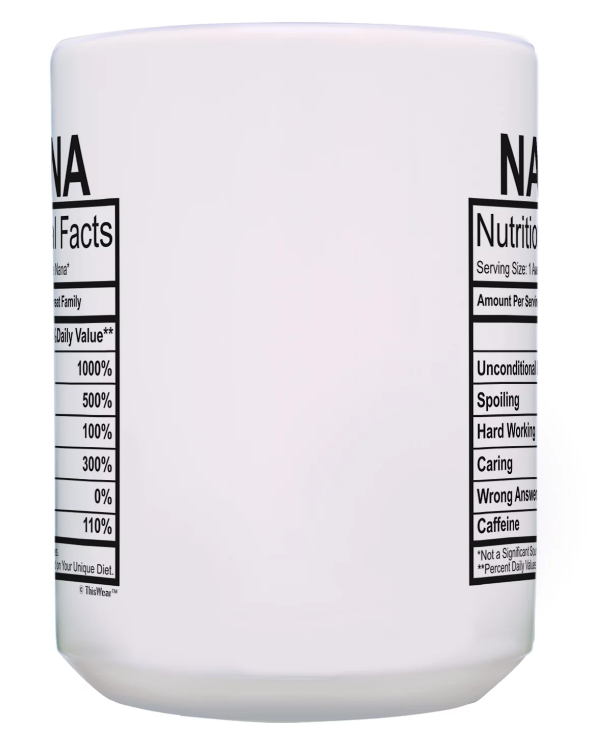 ThisWear Nana Mothers Day Gifts Nana Nutrition Facts Nana Mugs 2 Pack Gift 15oz Coffee Mugs