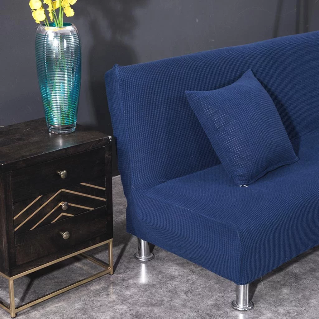 Non-Slip Armless Sofa Cover Full Folding Sofa Bed Slipcover Dark