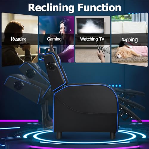 Giantex Gaming Massage Recliner Chair - Racing Style Gaming Sofa Chair with Reclining Backrest, Massage Lumbar Pillow, Retractable Footrest, Home Theater Seating with Bluetooth Speaker (Blue)