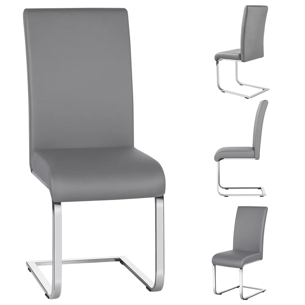 Easyfashion Modern Set of 2 PU Leather Dining Chair, Light Gray